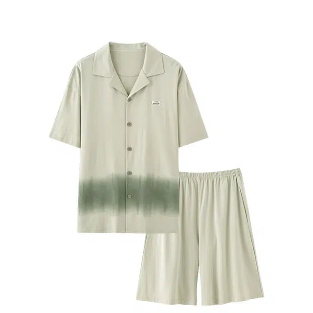 俏韵 翻领夏季莫代尔棉短袖宽松时尚舒适大码薄款家居服可外穿睡衣套装 男款
