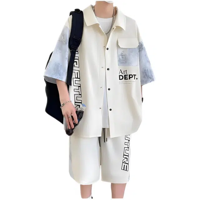 木木兔 夏季青少年酷帅短袖时尚潮流一整套搭配帅气休闲运动套装 男款