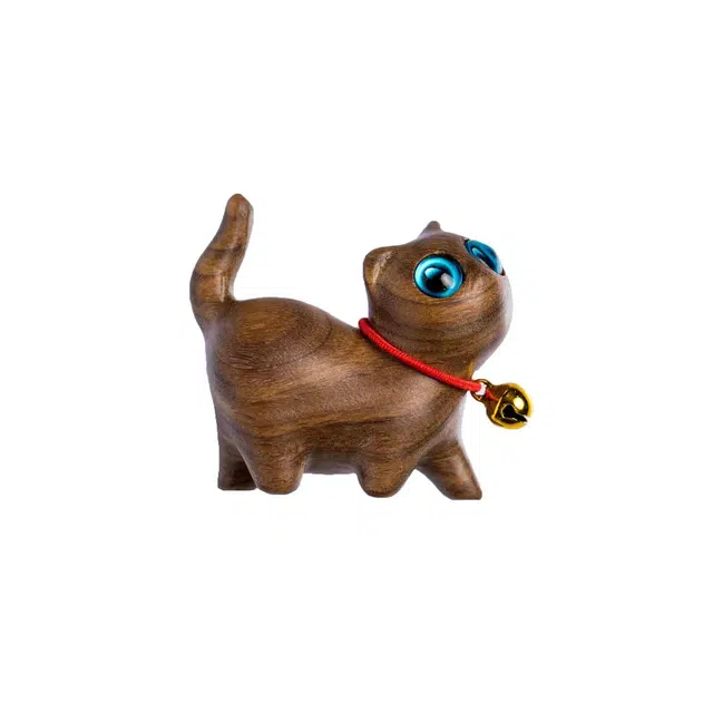 琢玉居 小猫可爱动物创意迷你猫咪文玩#好运 檀木 摆件 男女同款情侣款