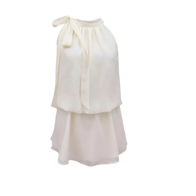 囍鱼少女 法式纯色圆领收腰短款无袖连衣裙 女款