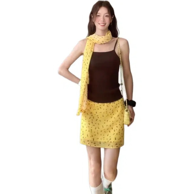囍鱼少女  法式复古波点半身裙女夏季穿搭修身显瘦直筒中裙性感纯欲包臀短裙裙装套装 女款