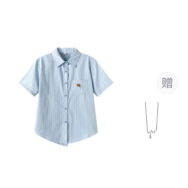 识恩 美式时尚条纹学院风刺绣休闲慵懒风衬衫 女款