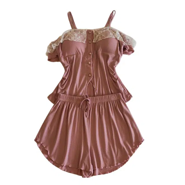 俞兆林 带胸垫高级感纯色性感莫代尔吊带短裤两件套夏天宽松可外穿家居服睡衣套装 夏季 女款