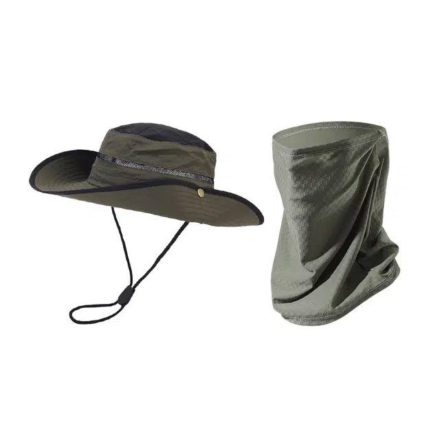 俞兆林 日系拼接速干大檐登山帽网纱透气户外钓鱼爬山徒步遮阳帽子遮全脸防晒面罩冰丝护颈脖套两件套 锦纶 渔夫帽 男女同款情侣款