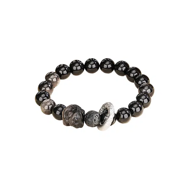 希缘 醒狮 新中式国潮复古轻奢高级感平安扣手链 时尚百搭大气手饰#好运 黑曜石 手串 男款