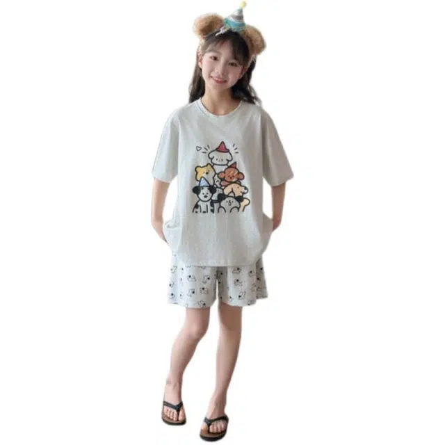 天才小熊家居服套装 女童夏季狗狗大童休闲小孩衣服 小女孩居家外穿 睡衣洋气时髦 漂亮 甜美