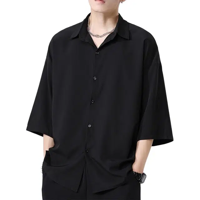 徐百货 美式冰丝夏季垂感高级感痞帅短袖衬衫 男女同款