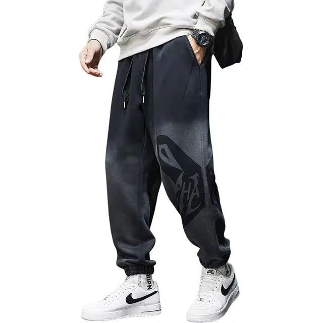 顶峰保罗 美式复古渐变印花直筒束脚九分裤子宽松小众百搭高级感潮流高街痞帅运动休闲裤 男女同款