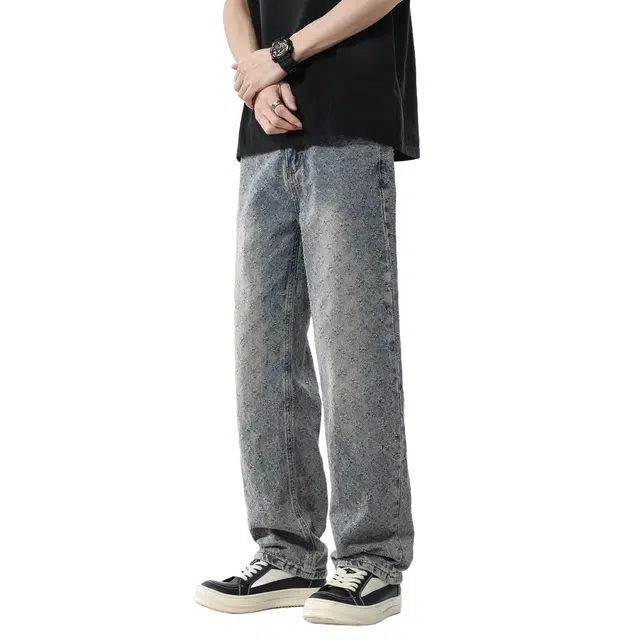 帝狼牛 美式中性风个性街头艺术感超重工小众潮牌高级感宽松直筒水洗牛仔裤 男女同款