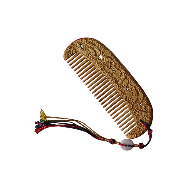 【五福】 芳缘小傅 招财纳福复古国风高品质高档长发专用养发防脱静电家用大号加厚梳子 楠木 木梳 男女同款情侣款