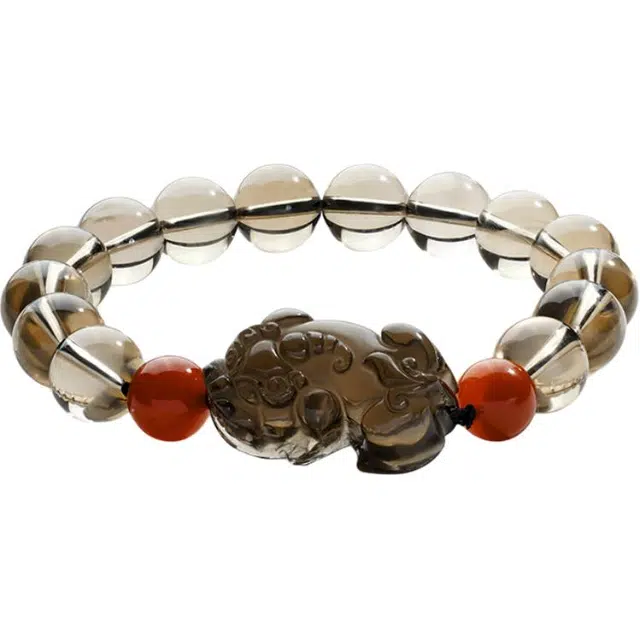 周大生 【学业进步 能量补充】貔貅平静心灵招财进宝稳定情绪晶石串珠复古茶色叠带#好运天然 茶晶 手串 男女同款情侣款