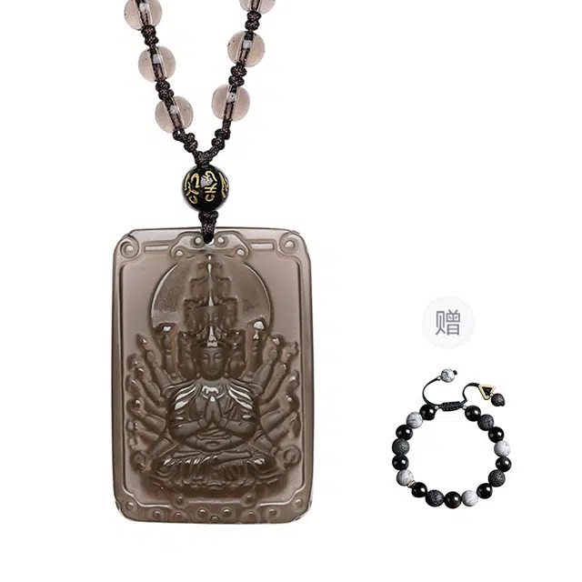 世纪缘珠宝 本命佛十二生肖龙兔八大守护神佛牌文殊菩萨普贤菩萨挂坠素链#好运#吉祥 黑曜石 项链 男女同款情侣款