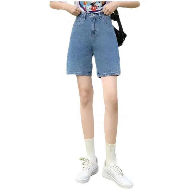 木木兔 高腰宽松适中阔腿牛仔短裤 女款