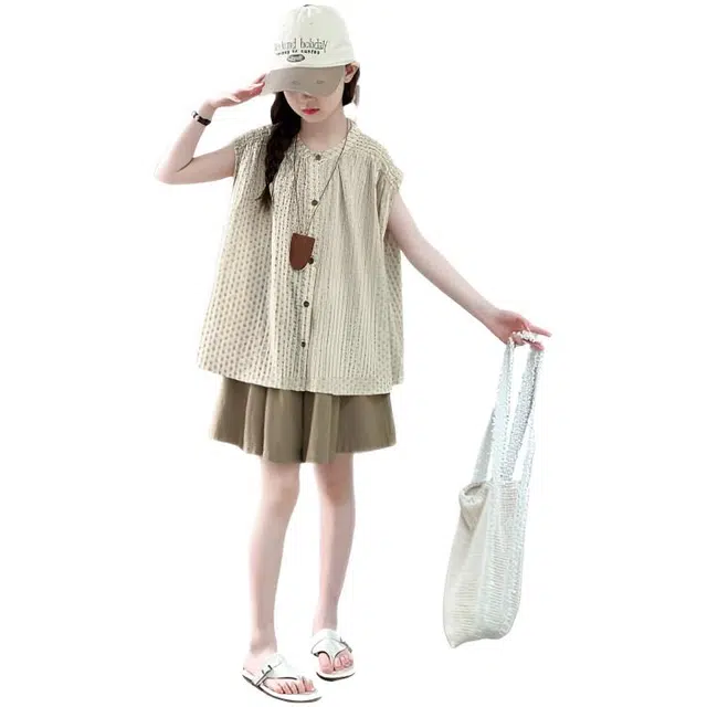 比比我休闲运动套装 女童夏季服装 大童潮牌 小孩衣服 小女孩娃娃衫 洋气时髦