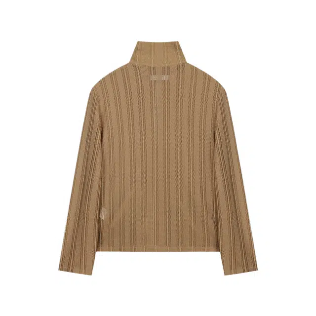 BESLOW SEE-THROUGH JACQUARD HIGH NECK ZIP-UP