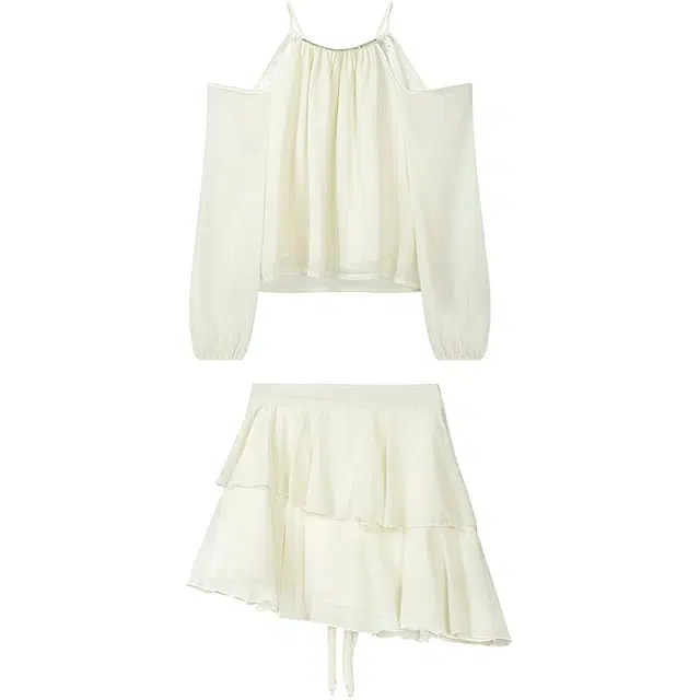 思蓓儿 设计感挂脖露肩上衣收腰短裙两件套裙装套装 女款