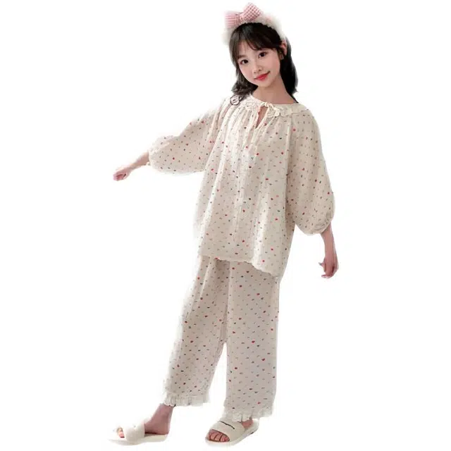 天才小熊家居服套装 女童夏季爱心大童休闲小孩衣服 小女孩居家外穿 睡衣洋气时髦 漂亮 甜美