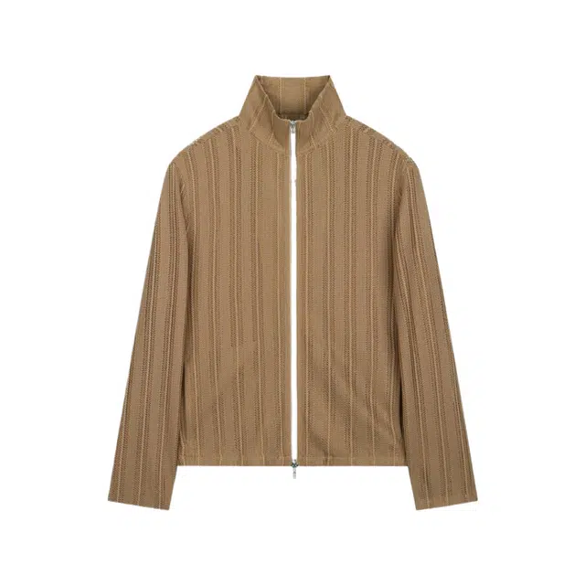 BESLOW SEE-THROUGH JACQUARD HIGH NECK ZIP-UP