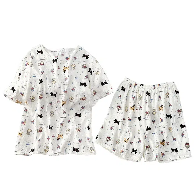 俏韵 圆领卡通腊肠狗夏季甜美可爱短袖休闲舒适薄款家居服可外穿睡衣套装 女款