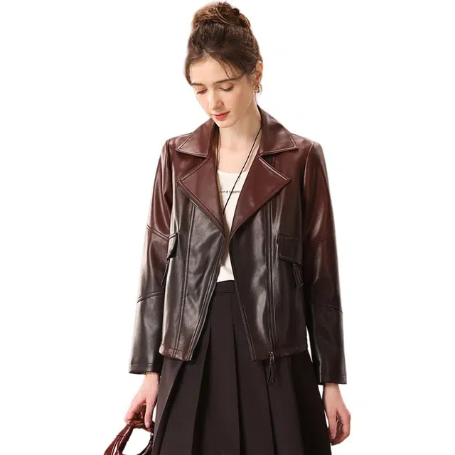 粉红玛琍 拉链翻领渐变常规长袖帅气通勤风开衫中腰夹克 女款