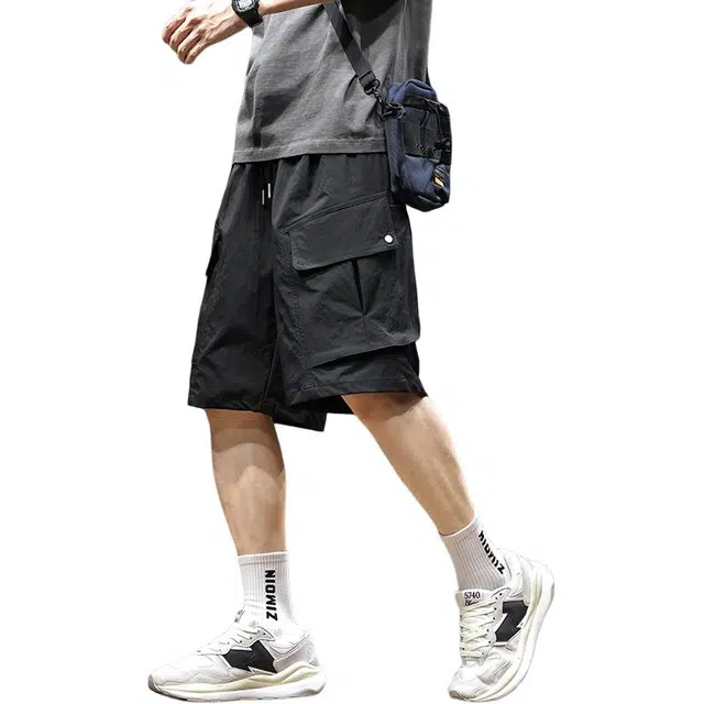 协协乐 夏季薄款凉感透气冰丝美式宽松休闲潮牌速干户外百搭运动五分中裤工装短裤 男款