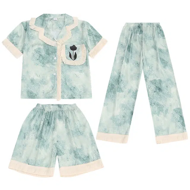 天才小熊家居服套装 女童夏季流苏花朵大童休闲小孩衣服 小女孩居家外穿 睡衣洋气时髦 漂亮 甜美