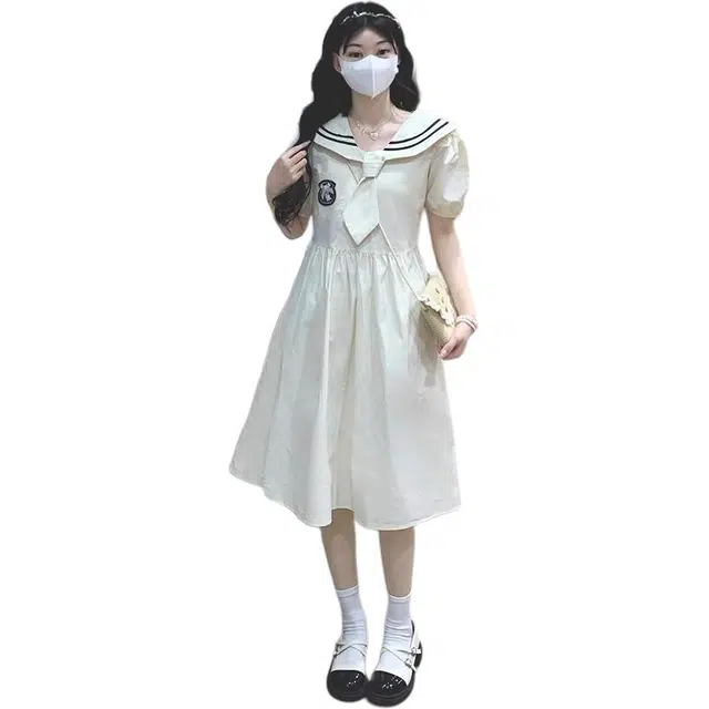 桴生 法式海军领女夏季小个子收腰温柔风初恋裙子短袖连衣裙 女款