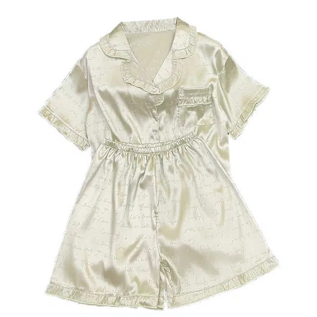 俏韵 翻领夏季冰丝甜美短袖短裤休闲宽松舒适薄款家居服可外穿睡衣套装 女款