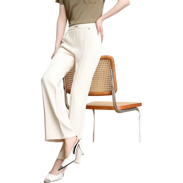 粉红玛琍 修身微喇纯色喇叭裤高腰长裤休闲裤 女款