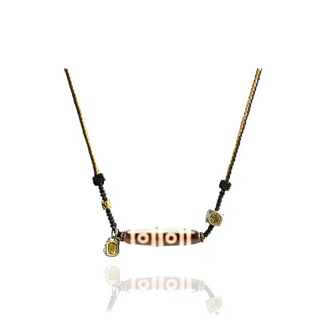 【藏传臻选】 眰恦 扎基拉姆牙黄地门四眼天珠 聚缘药坑老油珠 藏风吊坠#好运天然 玛瑙 项链 男女同款情侣款