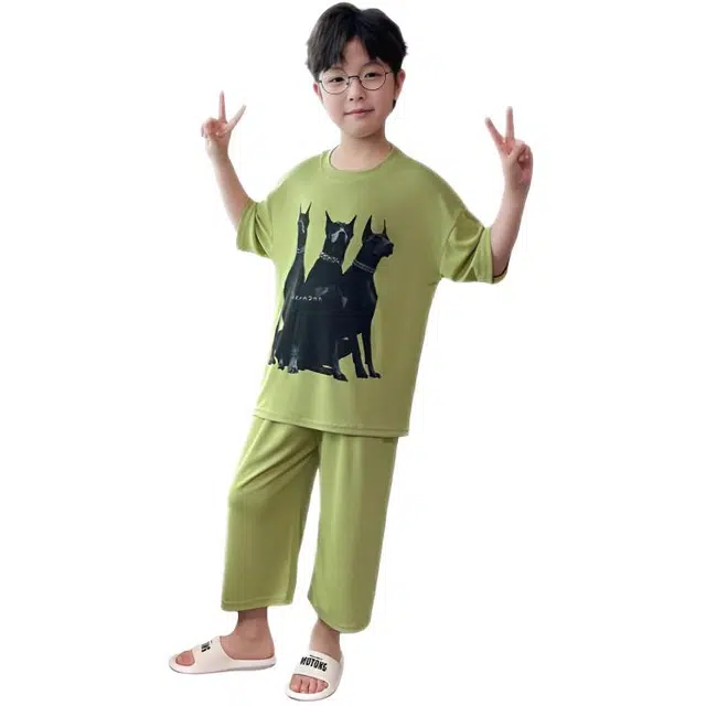 天才小熊家居服套装 男童夏季三只狗大童休闲小孩衣服 小男孩居家外穿 睡衣洋气时髦 漂亮 甜美