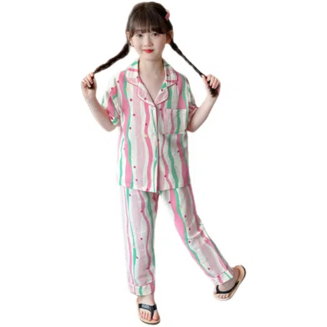 天才小熊家居服套装 女童夏季云朵棉彩虹大童休闲小孩衣服 小女孩居家外穿 睡衣洋气时髦 漂亮 甜美