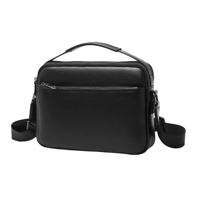 老人头 时尚休闲高级感通勤百搭 头层牛皮 单肩手提包 男款 黑色