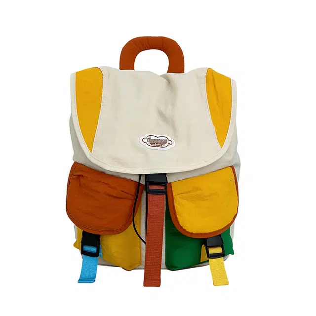 捷朗仕 夏季多巴胺可爱撞色春游休闲旅行轻便小背包初高中生书包 尼龙 双肩包 男女同款情侣款 米白色