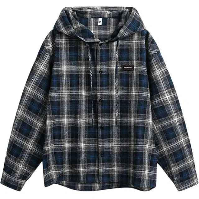 零氏 美式复古连帽潮流街头宽松休闲百搭高级感潮牌长袖衬衫 男女同款