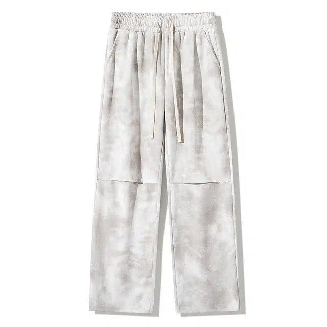特斯型 美式高街扎染褶皱裤脚设计感宽松舒适百搭小众日常透气垂感休闲裤 男款