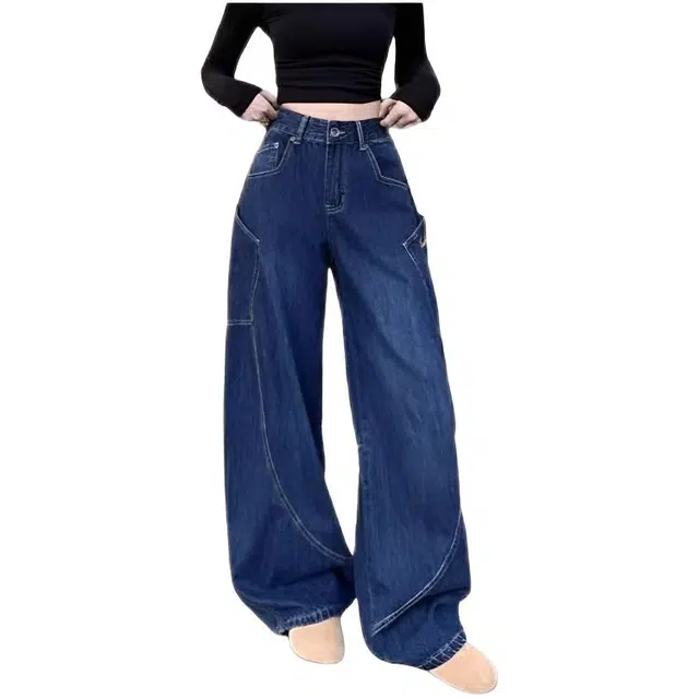 木木兔 复古弯刀裤设计感宽松阔腿裤子牛仔裤 女款