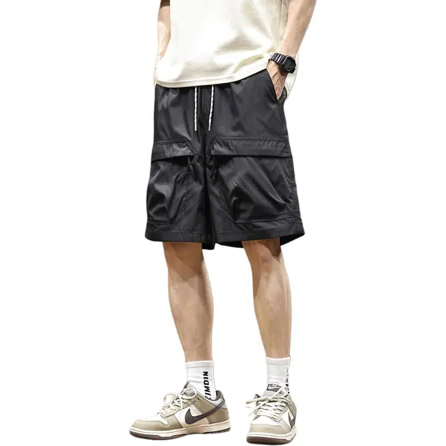 协协乐 冰丝男士夏季薄款凉感透气美式潮牌宽松直筒户外休闲百搭运动五分中裤工装短裤 男款