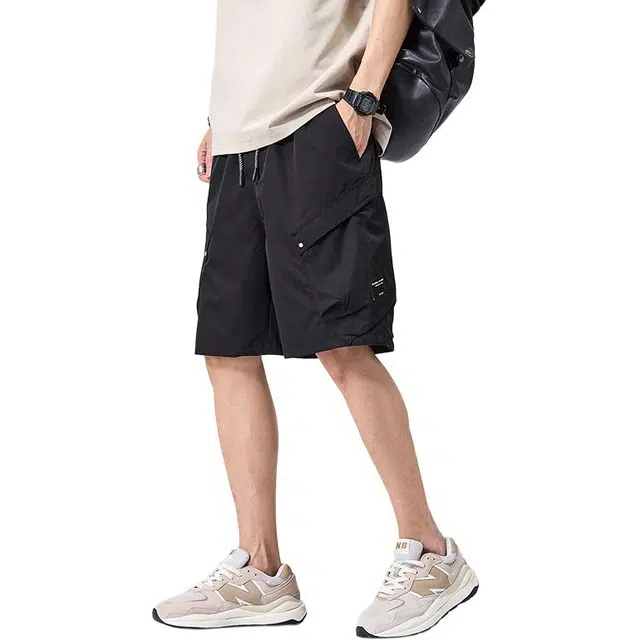 协协乐 冰丝凉感休闲男士夏季薄款透气速干美式高街宽松直筒百搭运动五分中裤子工装短裤 男款