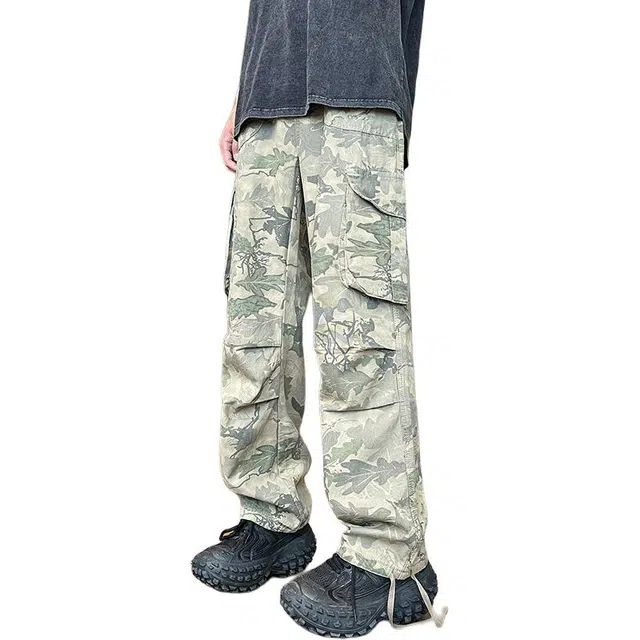 潮人榜 美式高街迷彩工装裤潮牌夏季宽松阔腿裤休闲裤 男款
