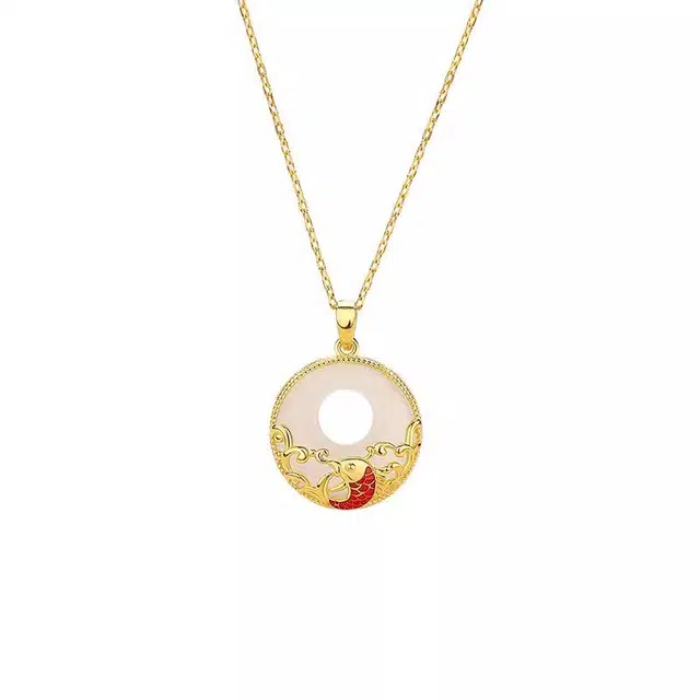 潮宏基 锦鲤平安扣  新中式国潮 国风复古简约时尚 潮流年轻大牌精致轻奢#好运天然 玉髓 项链 女款