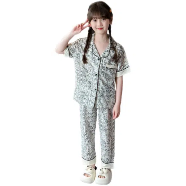 天才小熊家居服套装 女童夏季云朵棉竖条大童休闲小孩衣服 小女孩居家外穿 睡衣洋气时髦 漂亮 甜美