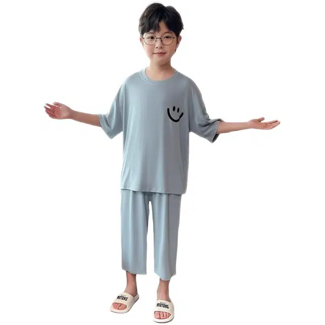 天才小熊家居服套装 男童夏季笑脸大童休闲小孩衣服 小男孩居家外穿 睡衣洋气时髦 帅气 