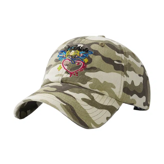 氧气樱桃 大头围深顶爱心天使刺绣字母拼接显脸小 棉 鸭舌帽 男女同款情侣款