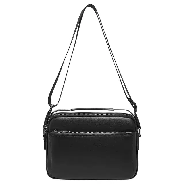 老人头 时尚休闲高级感通勤百搭 头层牛皮 单肩手提包 男款 黑色