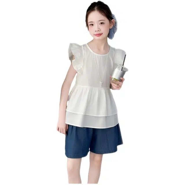 比比我儿童休闲运动套装 女童夏季 小孩衣服 小女孩洋气短袖 短裤 大童潮牌