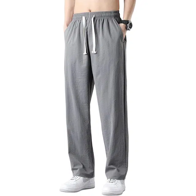 顶峰保罗 薄款冰丝潮牌直筒运动长裤宽松无性别主义弹力抽绳显高百搭阔腿垂感舒适休闲裤 男女同款