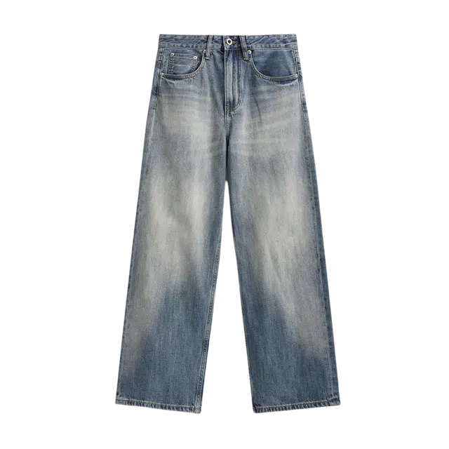 独驰 男款春秋季水洗做旧阔腿裤高街直筒休闲长裤牛仔裤 男女同款