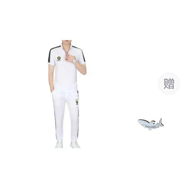 大白鲨 品牌轻奢欧版两件套短袖立领修身长裤休闲运动套装 男女同款