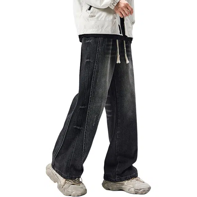 帝狼牛 美式痞帅工装潮流水洗宽松休闲牛仔裤 男女同款